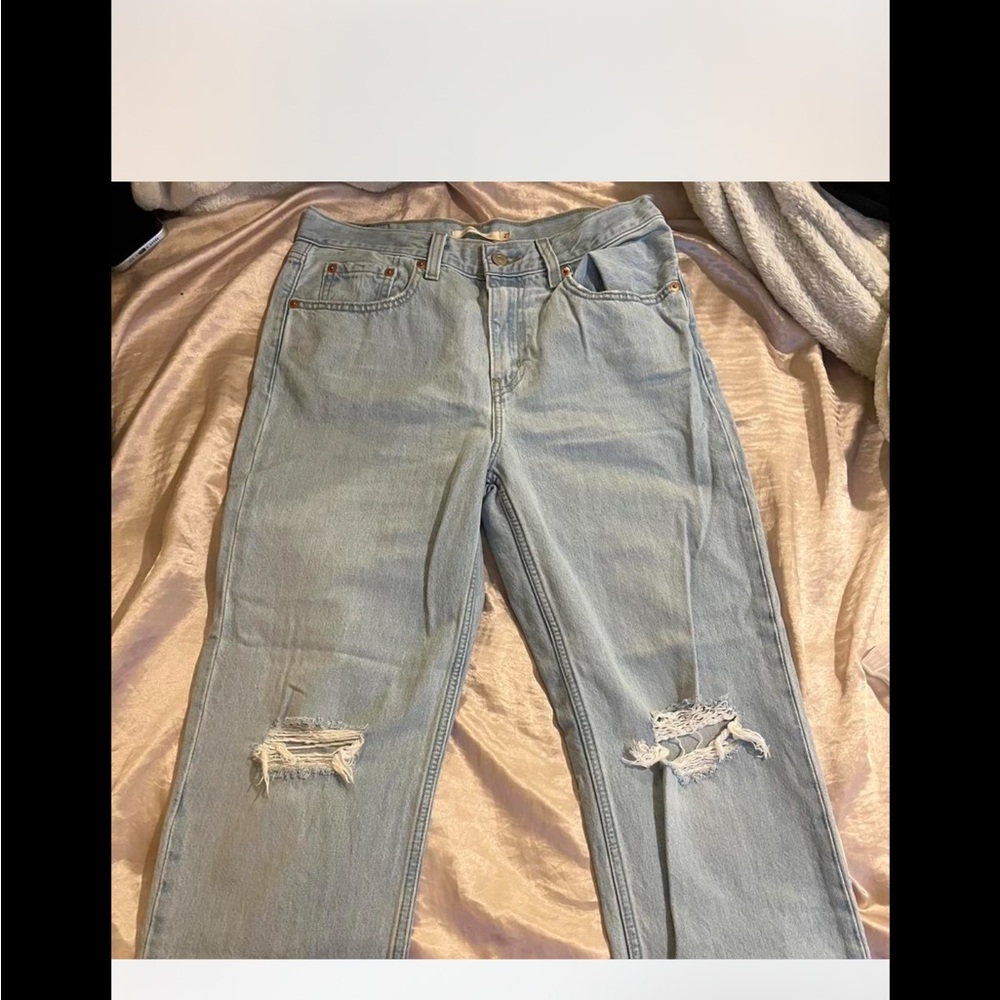 Levi's Blue Straight Leg Jeans with Distressed Details